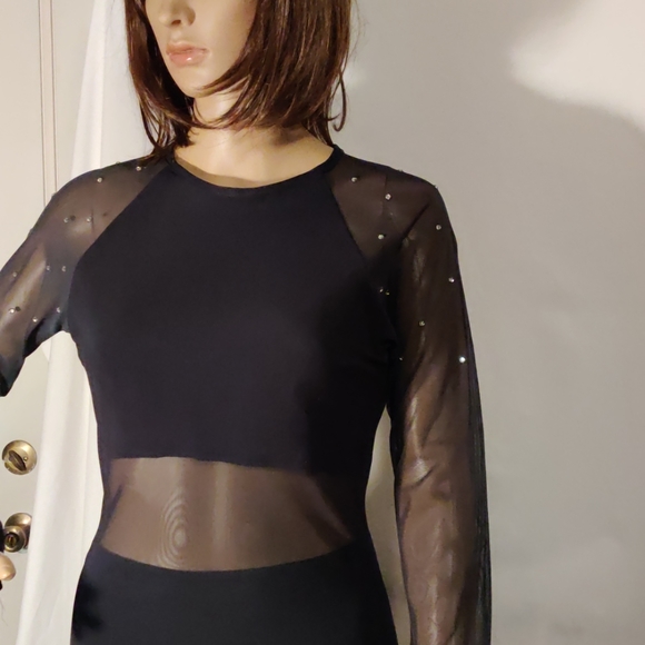Dresses & Skirts - 🌷Sheer Mesh Bodycon Deep Green Rhinestone Dress